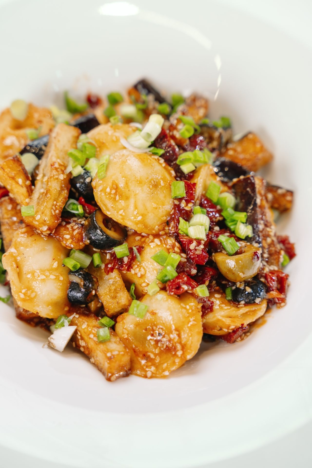 კარტოფილის პელმენი ხრაშუნა ბადრიჯნით